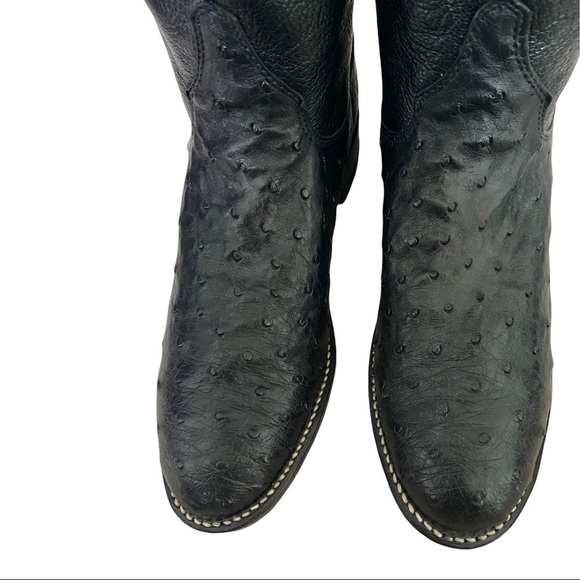 Justin Black Full Quill Ostrich Roper Boots Size 7.5B - Picture 3 of 6